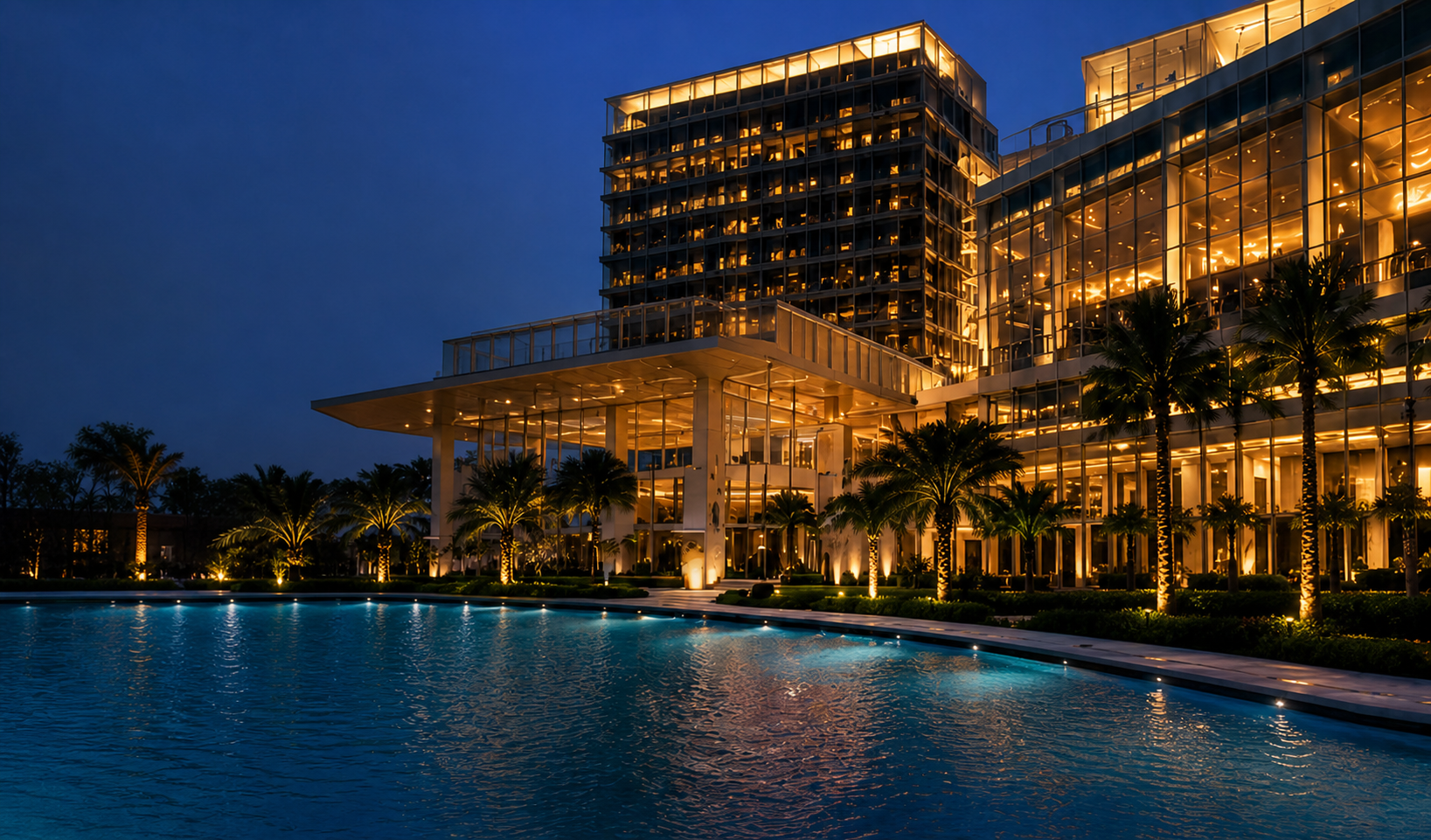NUSTAR Cebu resort exterior at night